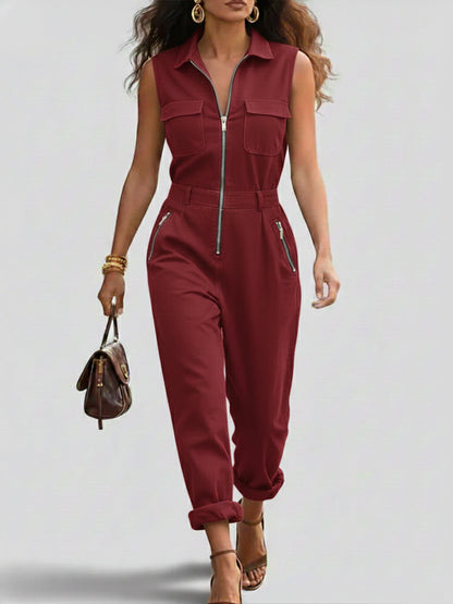 Marilyn – Sleeveless Zip-Front Utility Jumpsuit