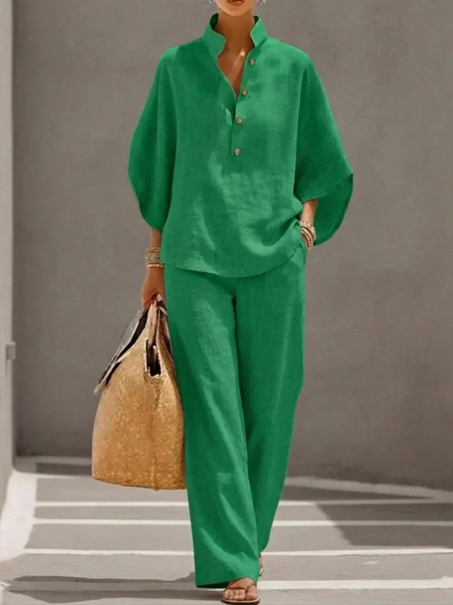 Myrtle – Linen-Look Batwing Top and Wide Leg Pants