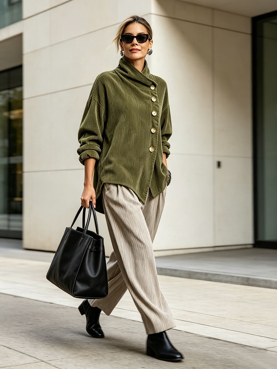 Nita – Ribbed Button-Up Wrap Top