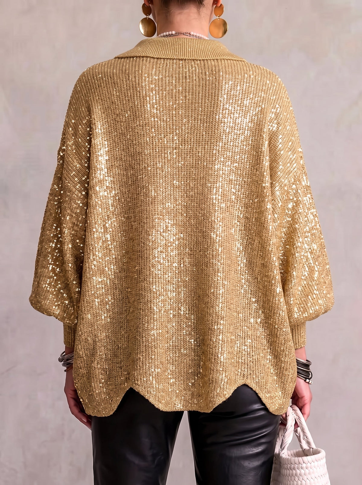Rosemary – Oversized Collared Cardigan with Gold Buttons