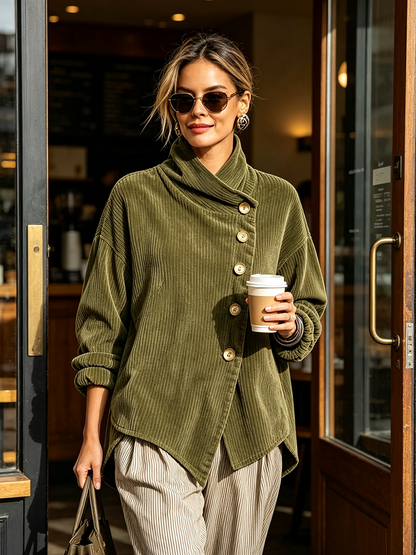 Nita – Ribbed Button-Up Wrap Top