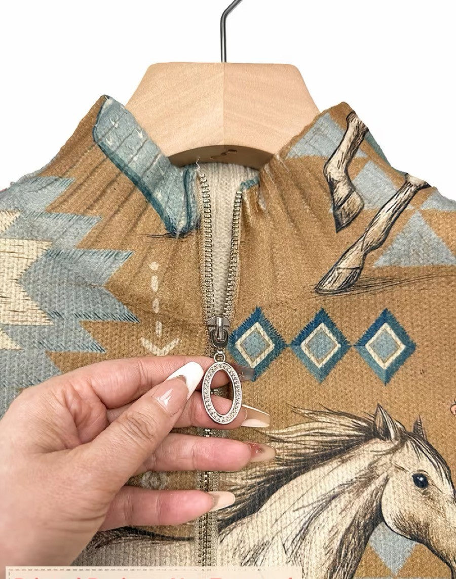 Eunice – Western Horse and Cactus Zip Jacket