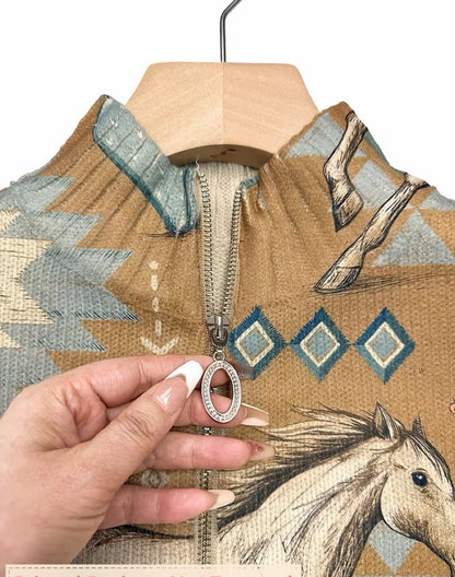 Eunice – Western Horse and Cactus Zip Jacket