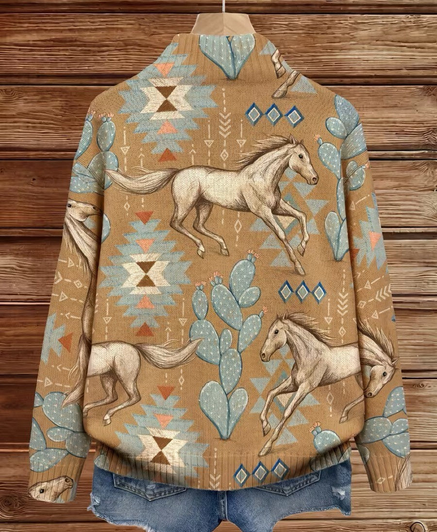 Eunice – Western Horse and Cactus Zip Jacket