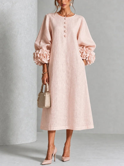 Marcella – Midi Dress with Sculptural Floral Cuffs