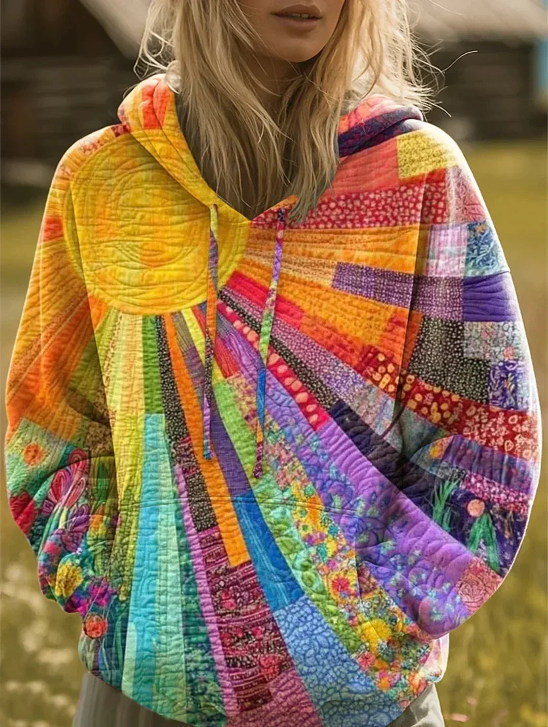 Elaine – Bohemian Patchwork Sunburst Hoodie