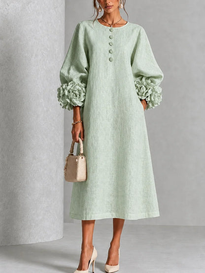 Marcella – Midi Dress with Sculptural Floral Cuffs