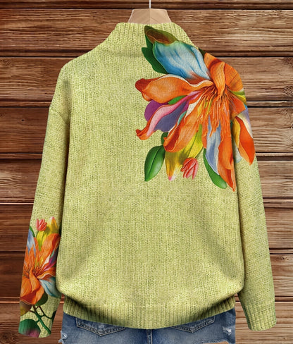 Judith – Floral Print Zip-Up Knit Cardigan