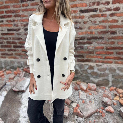 Maggie – Knit Sleeve Double-Breasted Coat