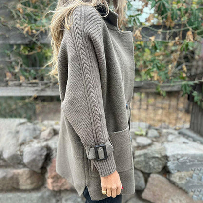 Maggie – Knit Sleeve Double-Breasted Coat