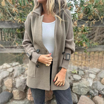 Maggie – Knit Sleeve Double-Breasted Coat