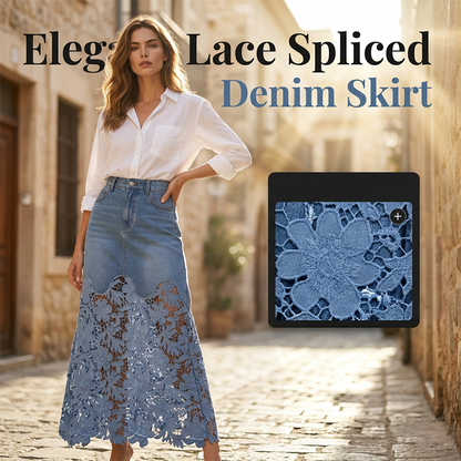 Blanche – Denim Maxi Skirt with Floral Lace Hem