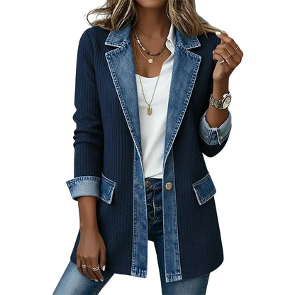 Imogene – Ribbed Knit and Denim Patchwork Jacket