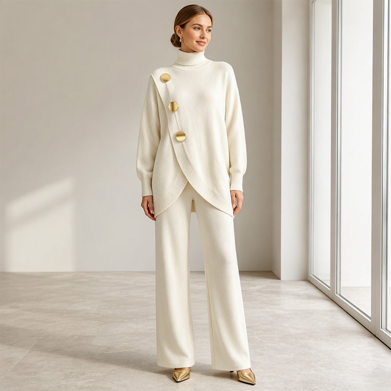 Gwendolyn – Turtleneck Knit Top and Wide-Leg Pants Set