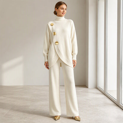 Gwendolyn – Turtleneck Knit Top and Wide-Leg Pants Set