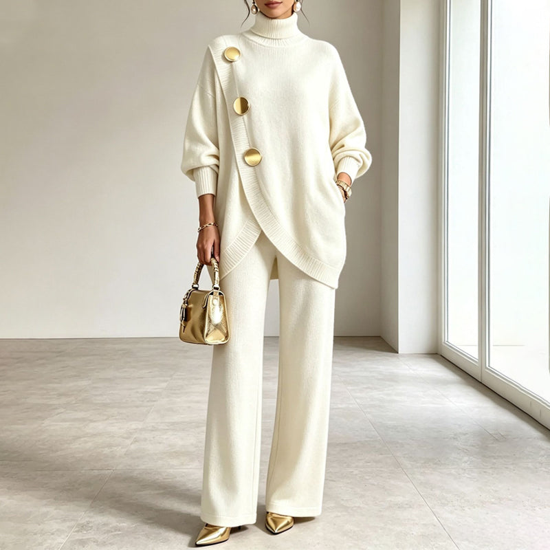 Gwendolyn – Turtleneck Knit Top and Wide-Leg Pants Set