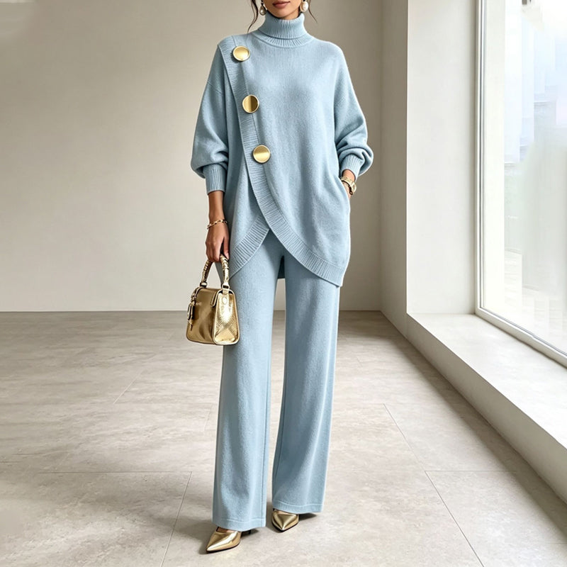 Gwendolyn – Turtleneck Knit Top and Wide-Leg Pants Set