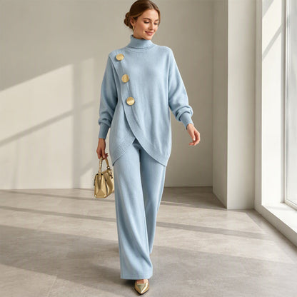 Gwendolyn – Turtleneck Knit Top and Wide-Leg Pants Set