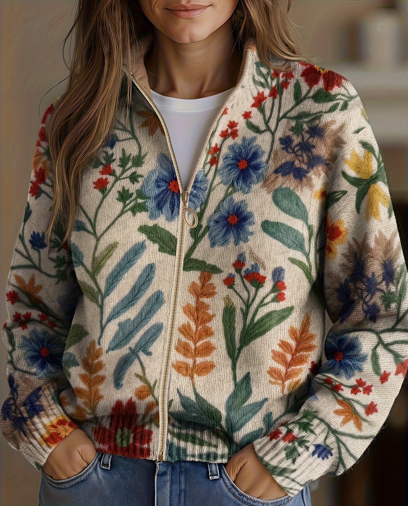 Myra – Botanical Floral Zip Cardigan