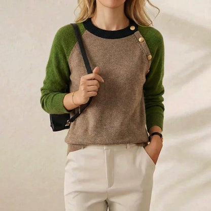Emily – Color Block Knit Sweater with Button Detail
