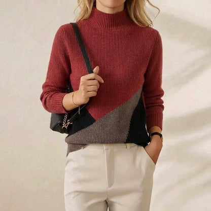 Bernice – Color-Block Mock Neck Knit Sweater