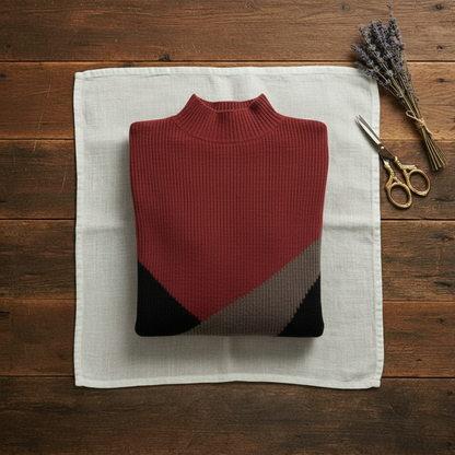 Bernice – Color-Block Mock Neck Knit Sweater