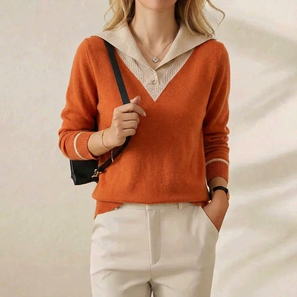 Cynthia – Contrast Collar Knit Pullover