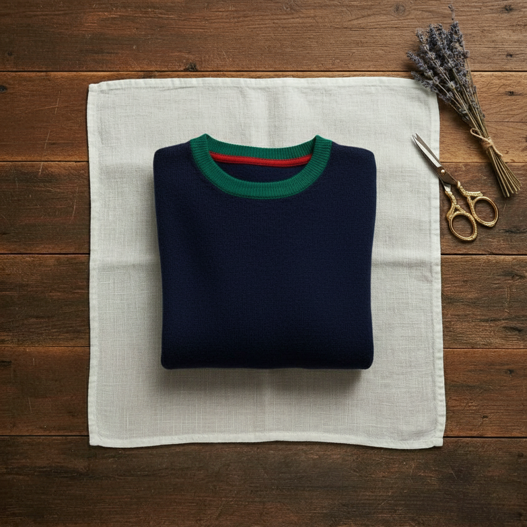 Odessa – Crew Neck Sweater with Striped Trims