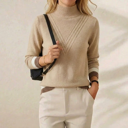 Rae – Turtleneck Knit Sweater with Striped Cuffs