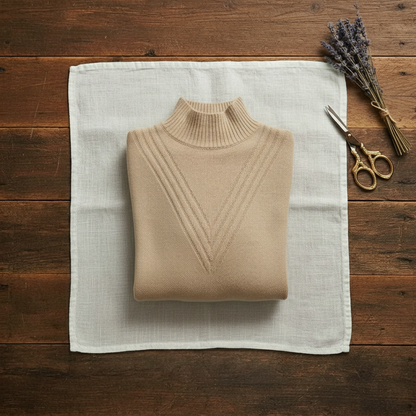 Rae – Turtleneck Knit Sweater with Striped Cuffs