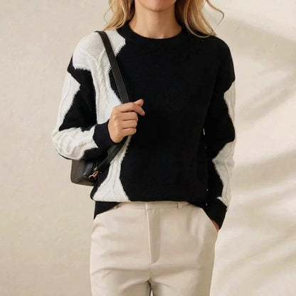 Lynn – Color-Block Knit Crew Neck Sweater