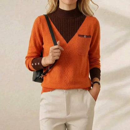 Genevieve – V-Neck Knit Sweater with Chest Pocket