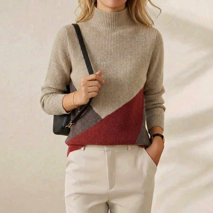 Bernice – Color-Block Mock Neck Knit Sweater