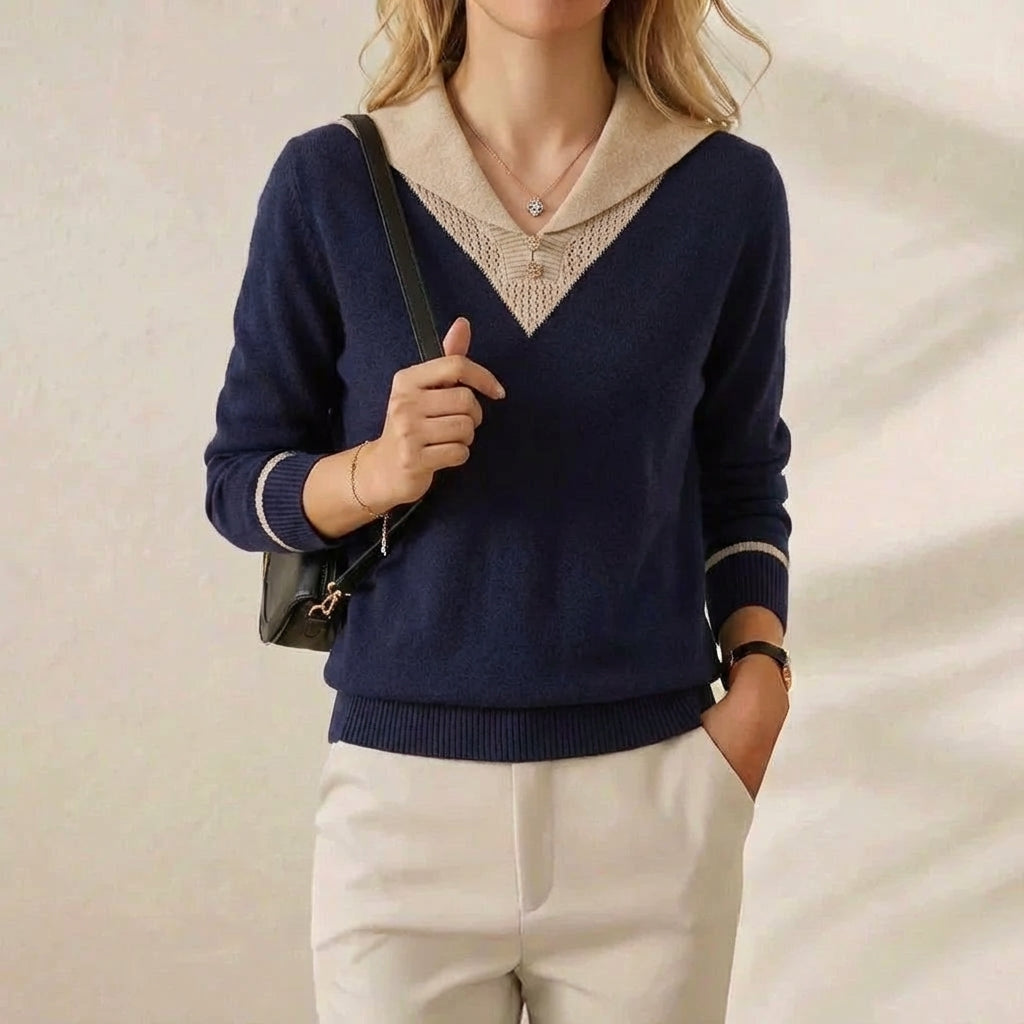 Cynthia – Contrast Collar Knit Pullover