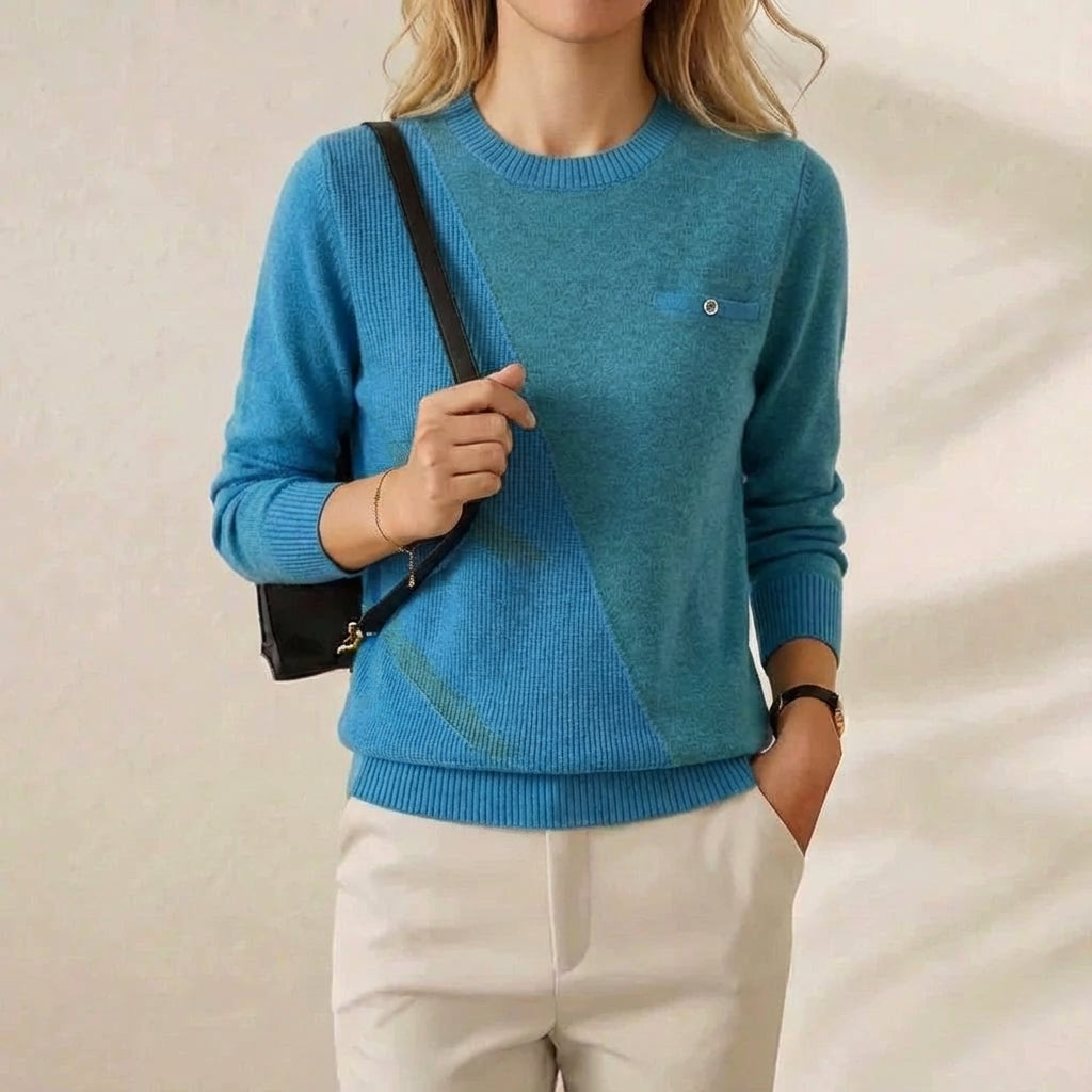 Trudy – Contrast Trim Crew Neck Knit Sweater