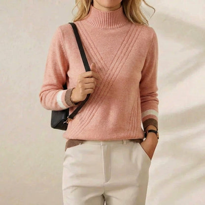 Rae – Turtleneck Knit Sweater with Striped Cuffs
