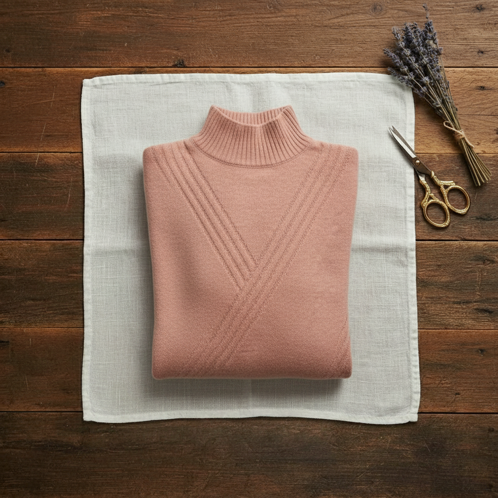 Rae – Turtleneck Knit Sweater with Striped Cuffs