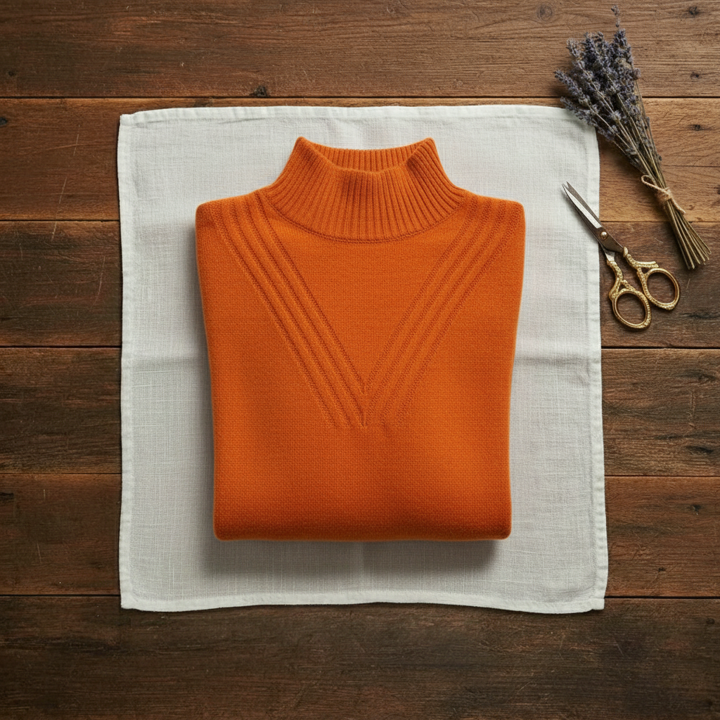 Rae – Turtleneck Knit Sweater with Striped Cuffs