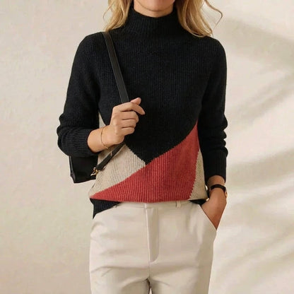 Bernice – Color-Block Mock Neck Knit Sweater