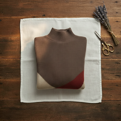 Bernice – Color-Block Mock Neck Knit Sweater