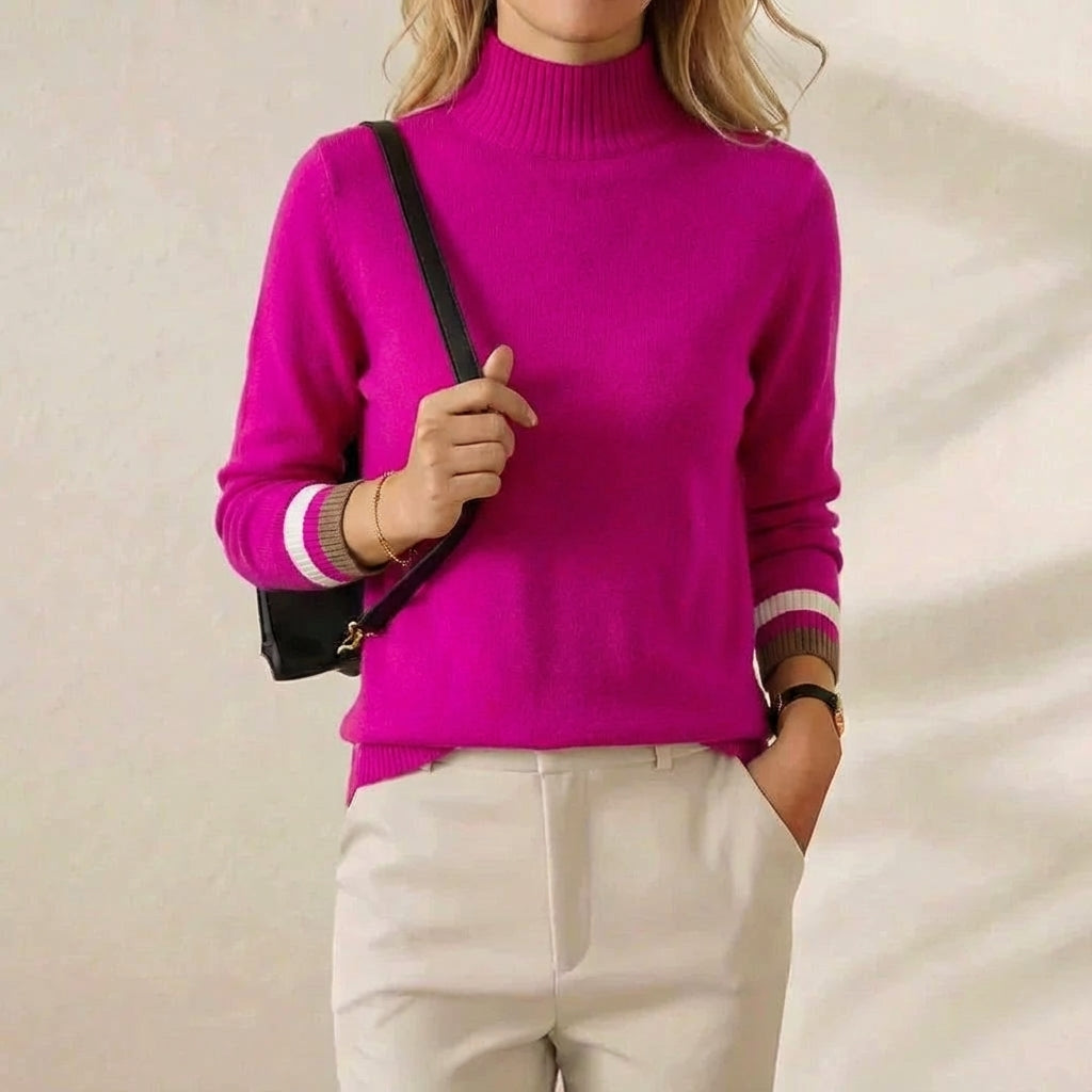 Jessica – Turtleneck Sweater with Stripe Cuffs
