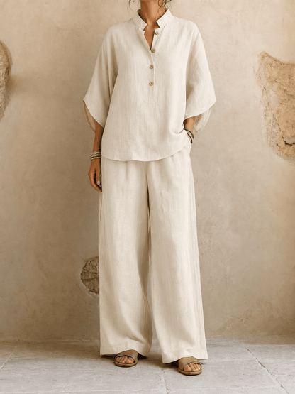 Jean – Linen-Look Blouse and Wide-Leg Pants Set