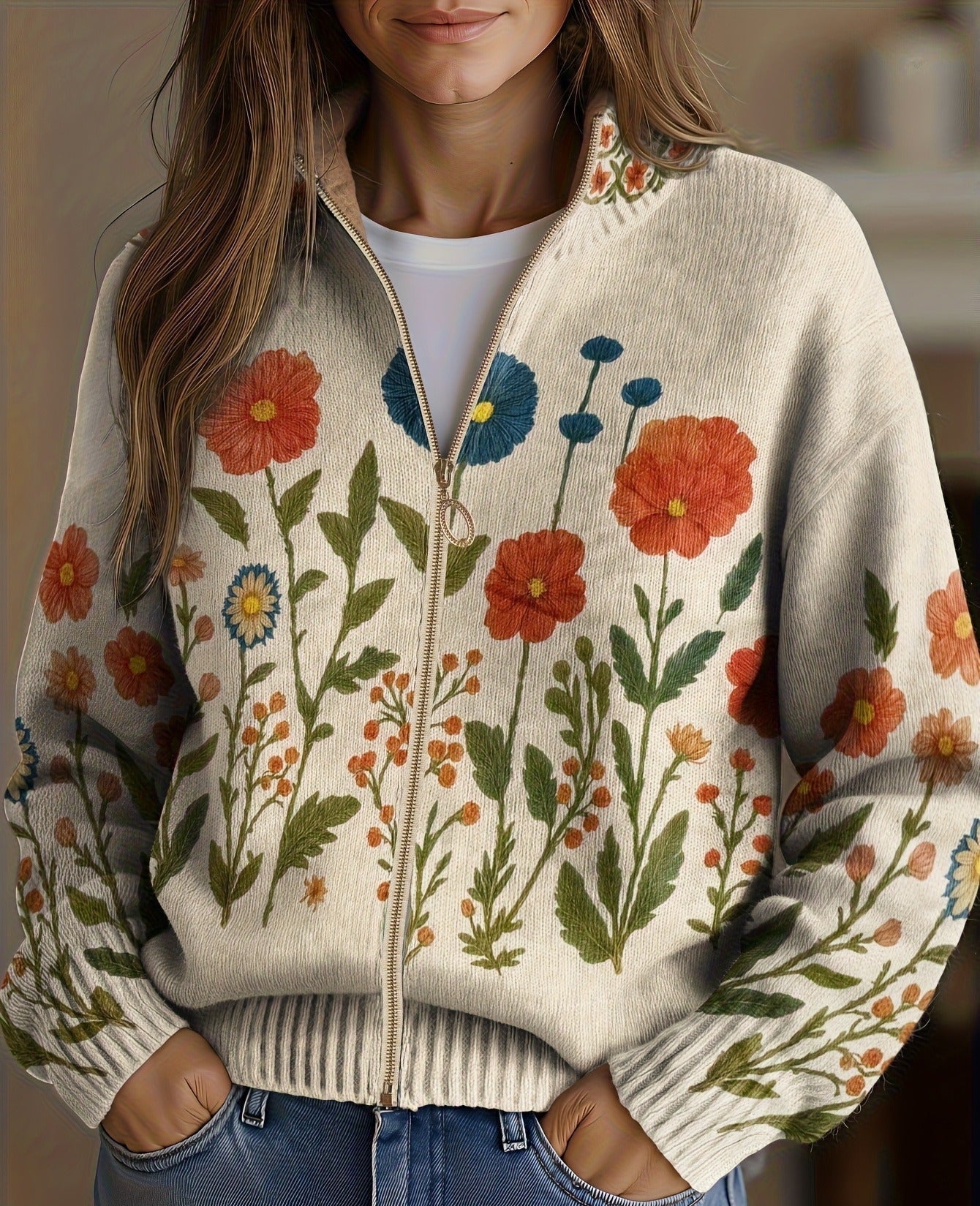 Estella – Wildflower Zip-Up Cardigan