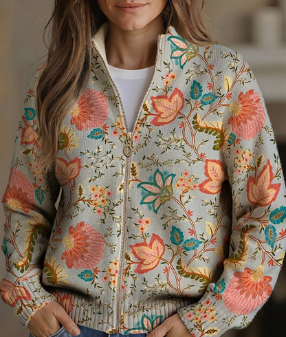 Danielle – Vintage Floral Print Zip-Up Jacket
