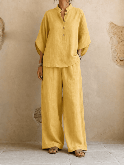 Jean – Linen-Look Blouse and Wide-Leg Pants Set